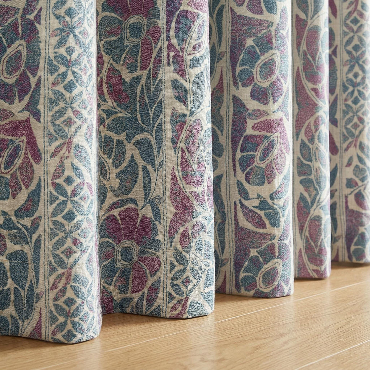 Vintage Floral Linen-Look Curtains, Blue Pink Botanical Drapes, Cottagecore Window Panels