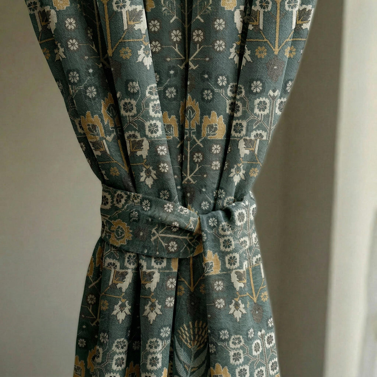 Green Floral Curtains – Vintage Botanical Drapes – Traditional Pattern Grommet Panels – Cottage Farmhouse Window Treatment – Custom Size