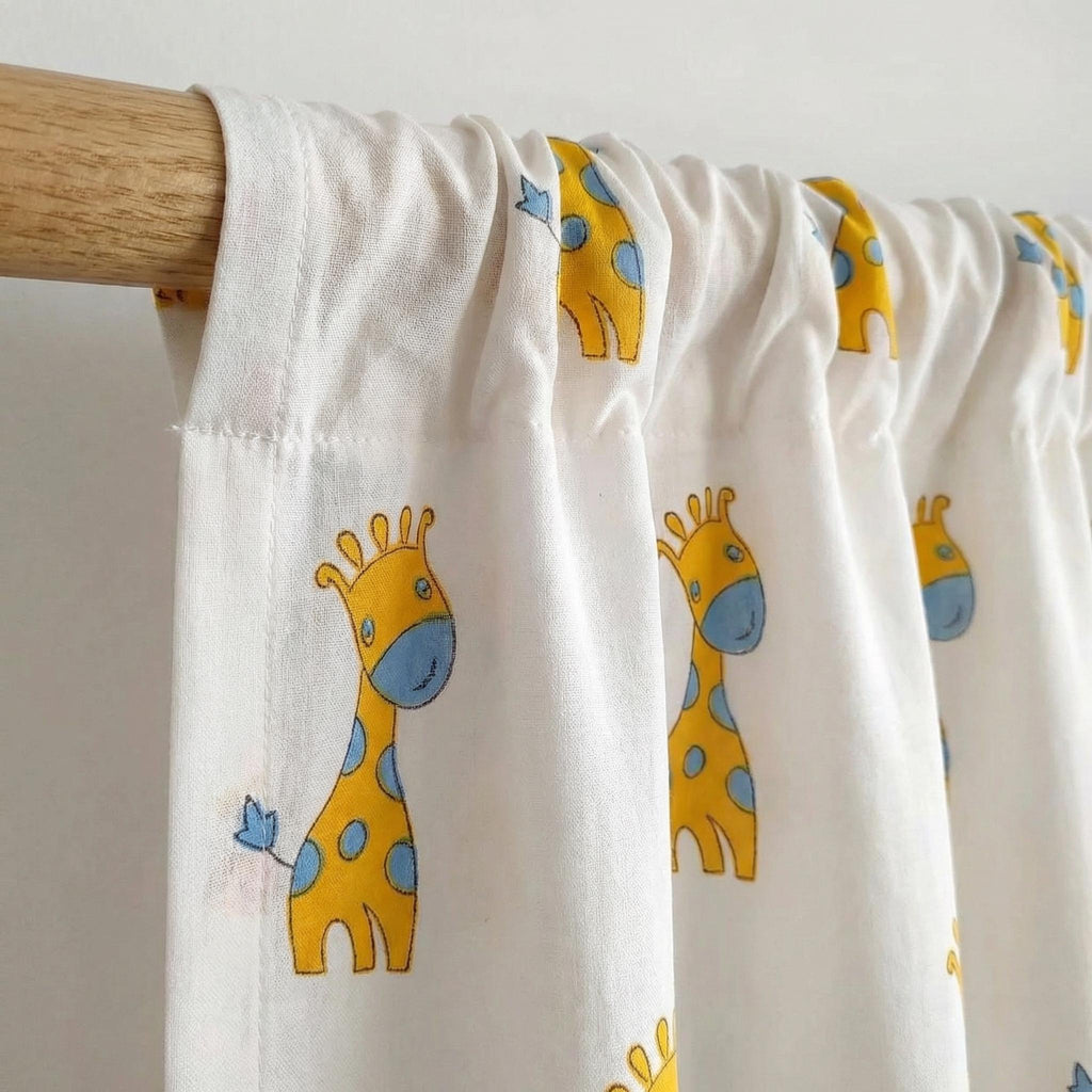Hand Block Print Cotton Curtains | Yellow Giraffe Nursery Decor