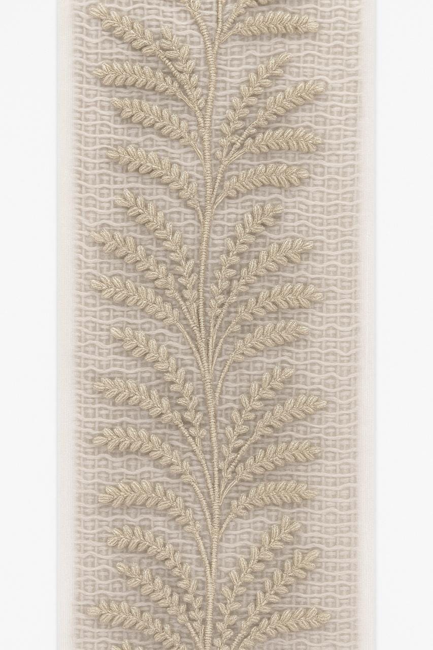 Champagne Leaf Embroidered Organza Trim: Ivory Lace Border, 10 cm Wide