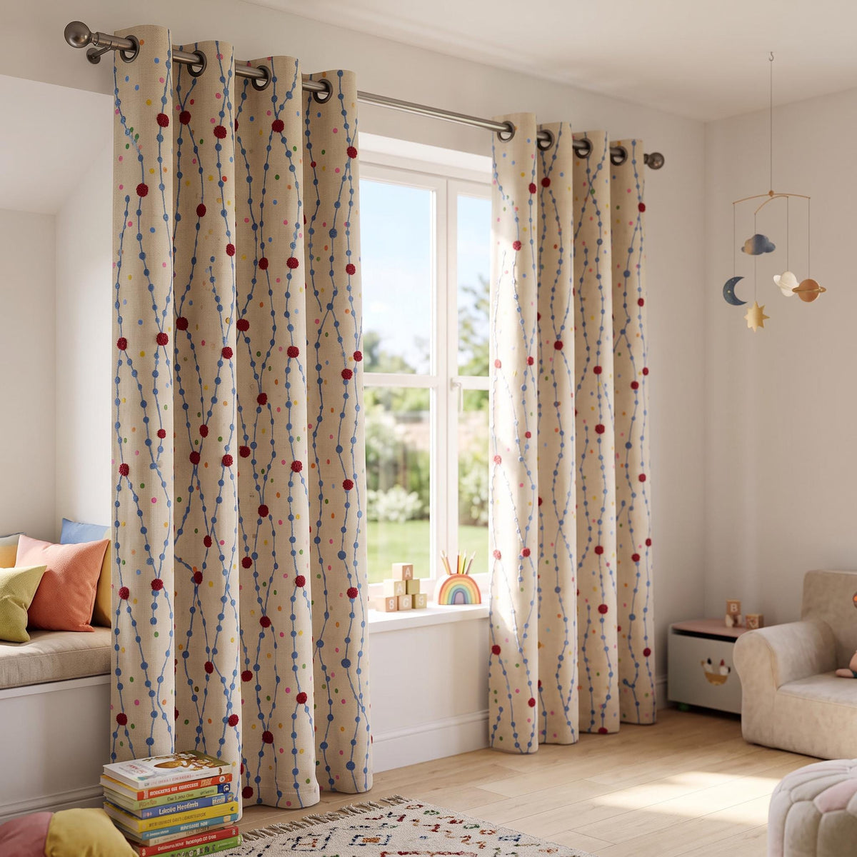 Playful Embroidered Nursery Curtains | OEKO-TEX Cotton-Linen Kids Drapes