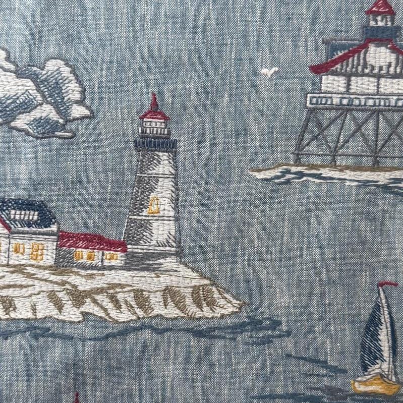 Best-Selling USA Lighthouse Curtains | Nautical Embroidered Drapes | Custom Blackout or Cotton Lined Panels
