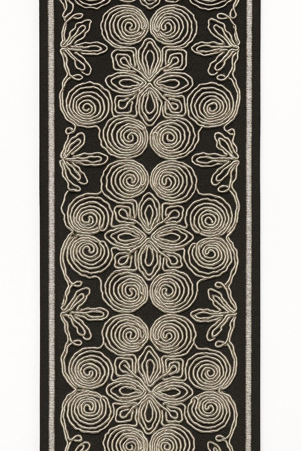 Embroidered Lace Trim: Black & Cream Floral Cotton-Poly Border