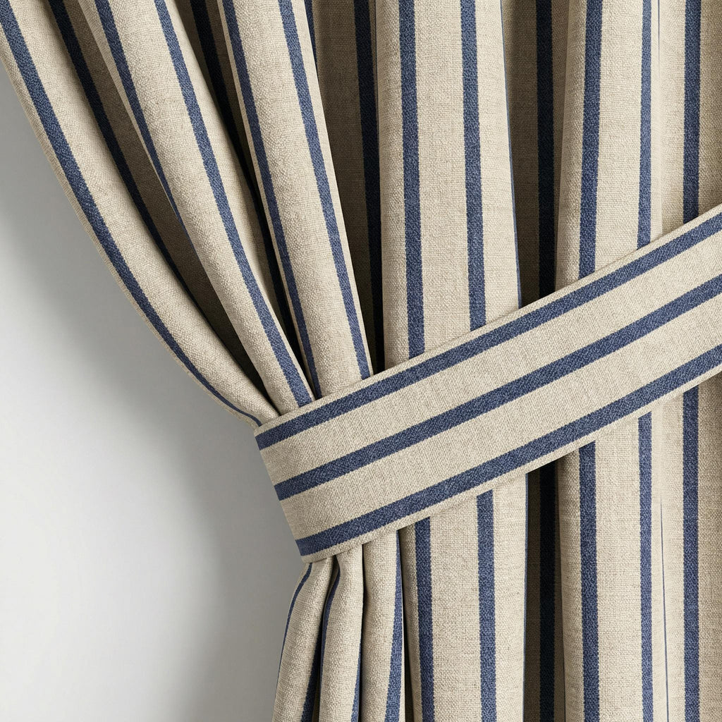 Scandinavian Striped Curtain – Natural Linen Look – Custom Sizes | Grommet Top | Farmhouse, Coastal, Minimalist Decor