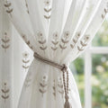 Embroidered Floral Sheer Curtains, Cottage Farmhouse Window Panels