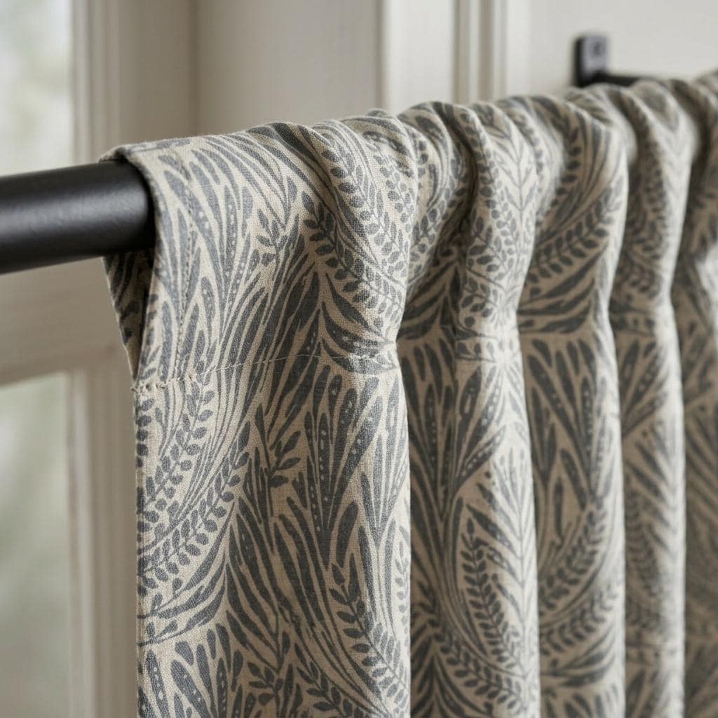 Blue Slate Botanical Linen Drapes, Muted Blue Fern Leaf Curtain Panels, Earthy Leafy Print Curtains, Blackout or Light Filtering