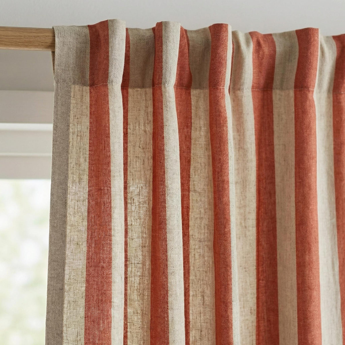 Rust Stripe Curtains, Orange & Natural Linen Look Drapes | Modern Farmhouse Custom Panels