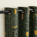 Dark Green Tribal Curtains, Boho Geometric Window Panels, Custom Drapes with Blackout or Privacy Lining, Modern Home Decor