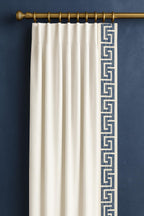 Greek Key Embroidered Trim: Blue & Ivory Cotton Canvas Border, 4" Wide