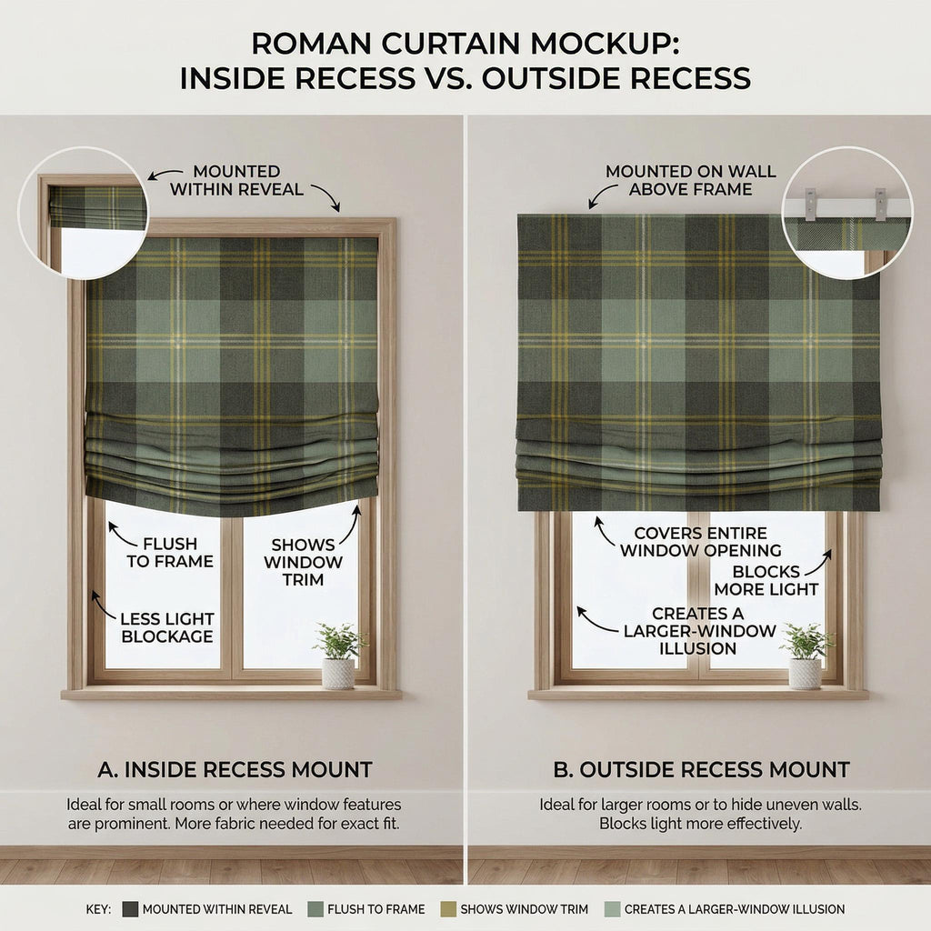 Plaid Roman Shade with Chain | Green Tartan Roman Blind | Custom Roman Shade | Farmhouse Window Shade | Blackout Option
