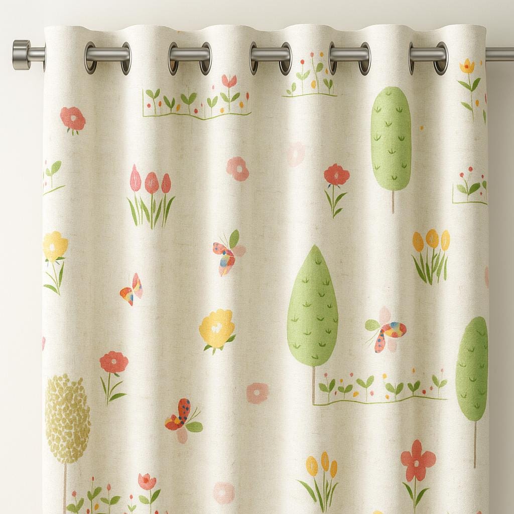 Floral Butterfly Nursery Curtains | Pastel Garden Print, Custom Size