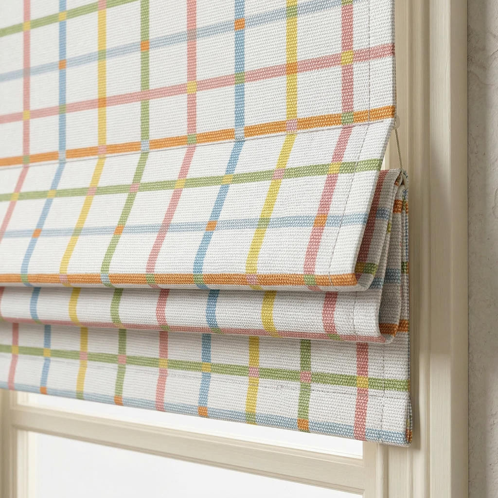 Colorful Plaid Roman Shade | Kids Window Shade | Pastel Check Roman Blind | Nursery Playroom Window Treatment | Custom Size Roman Shade