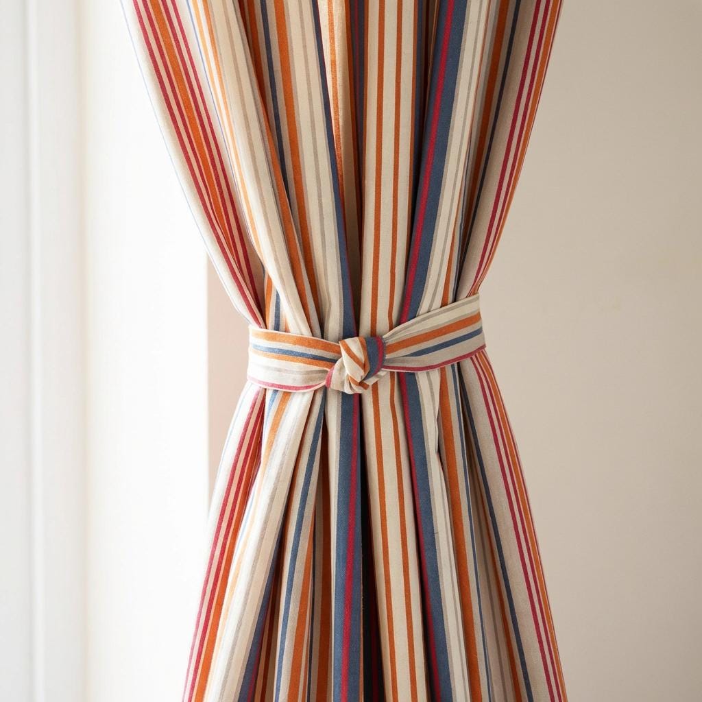 Organic Cotton Striped Curtains, Colorful Modern Farmhouse Drapes, Orange Blue Window Panels Custom Size