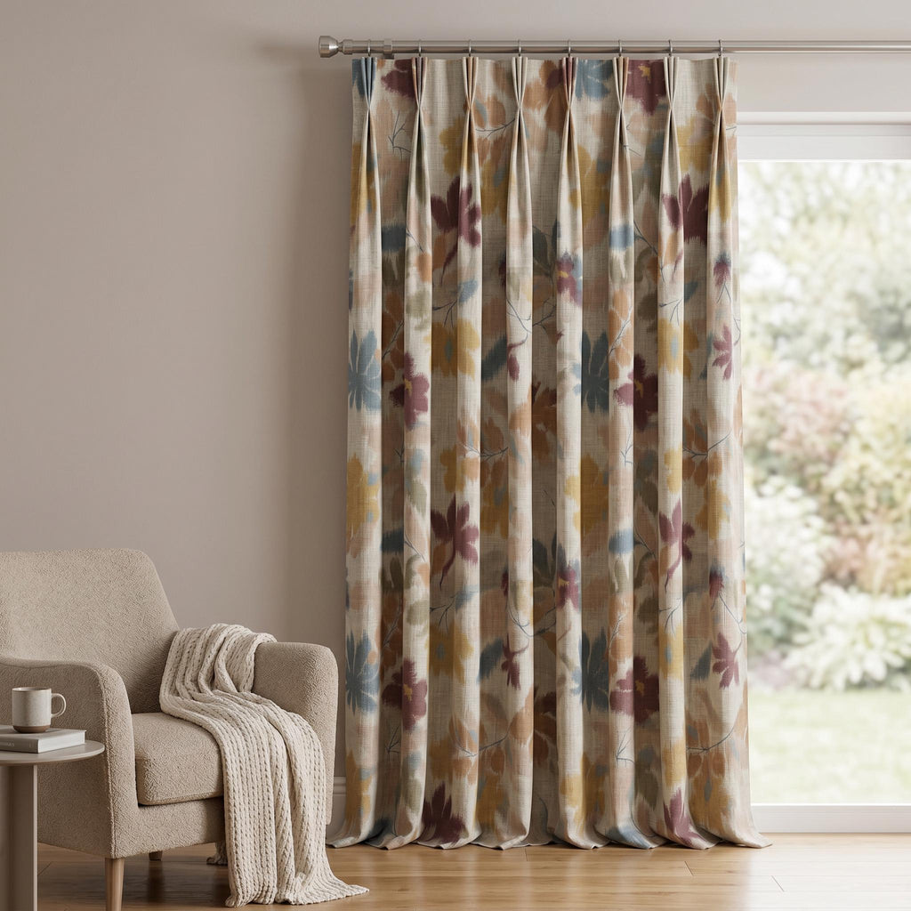 Watercolor Floral Linen Drapes, Autumn Botanical Panels, Custom Window Treatment