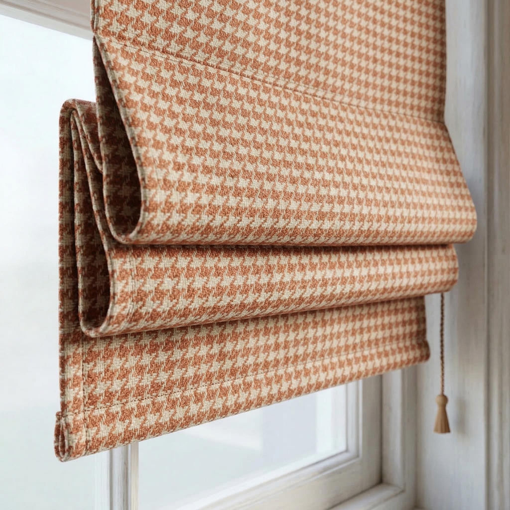 Terracotta Houndstooth Roman Shade | Custom Roman Blinds | Modern Farmhouse Window Treatment | Fabric Roman Shade | Made to Measure