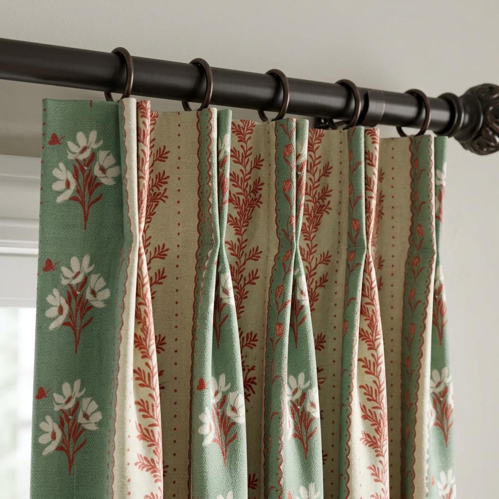 Custom Floral Curtains | Green Botanical Drapes, Euro Pleat Panels (Oeko-Tex Fabric)