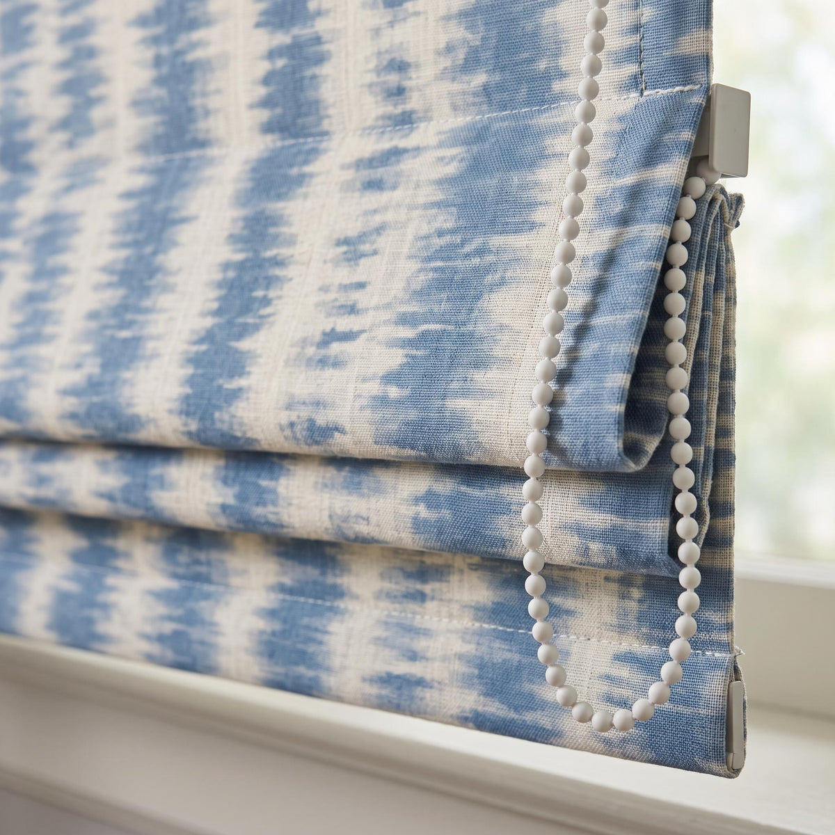 Blue Abstract Chevron Roman Shade, Cotton Linen Blend Window Covering