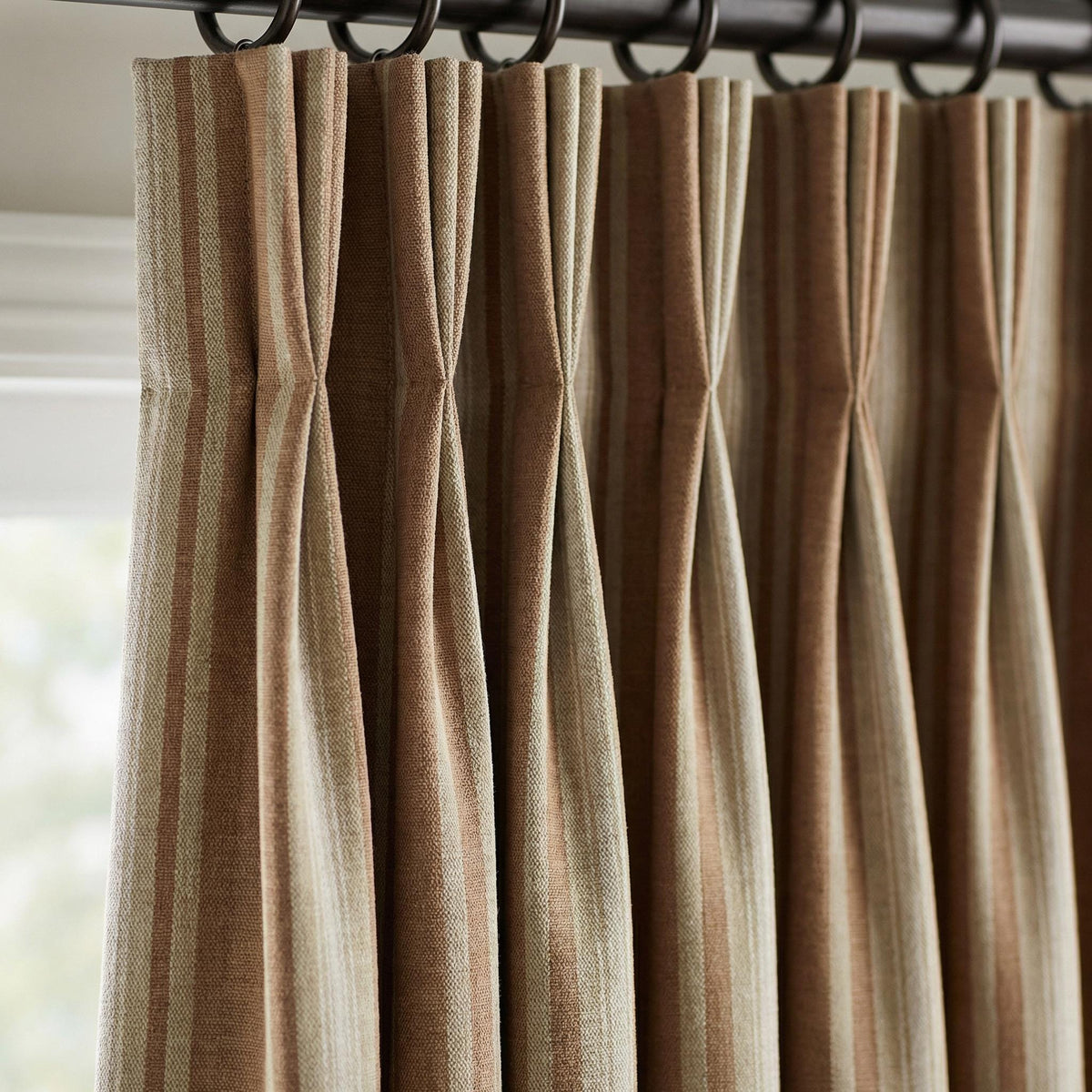 Neutral Stripe Curtains – Tailored Cotton Blend Drapes with Pinch Pleats, Custom Made Luxury Window Panels