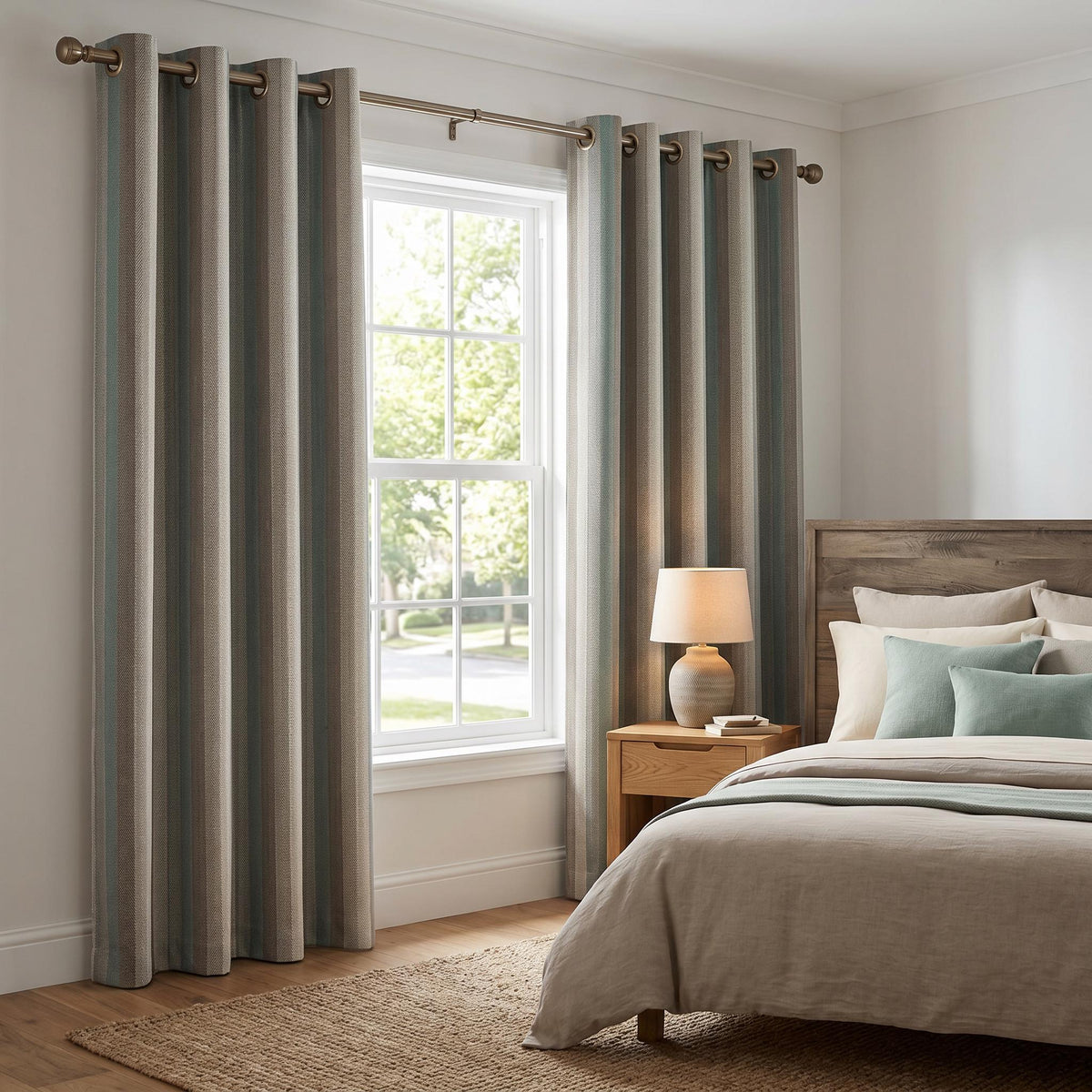 Custom Herringbone Curtains, Neutral Striped Drapes, Made to Measure Window Panels for Living Room Bedroom