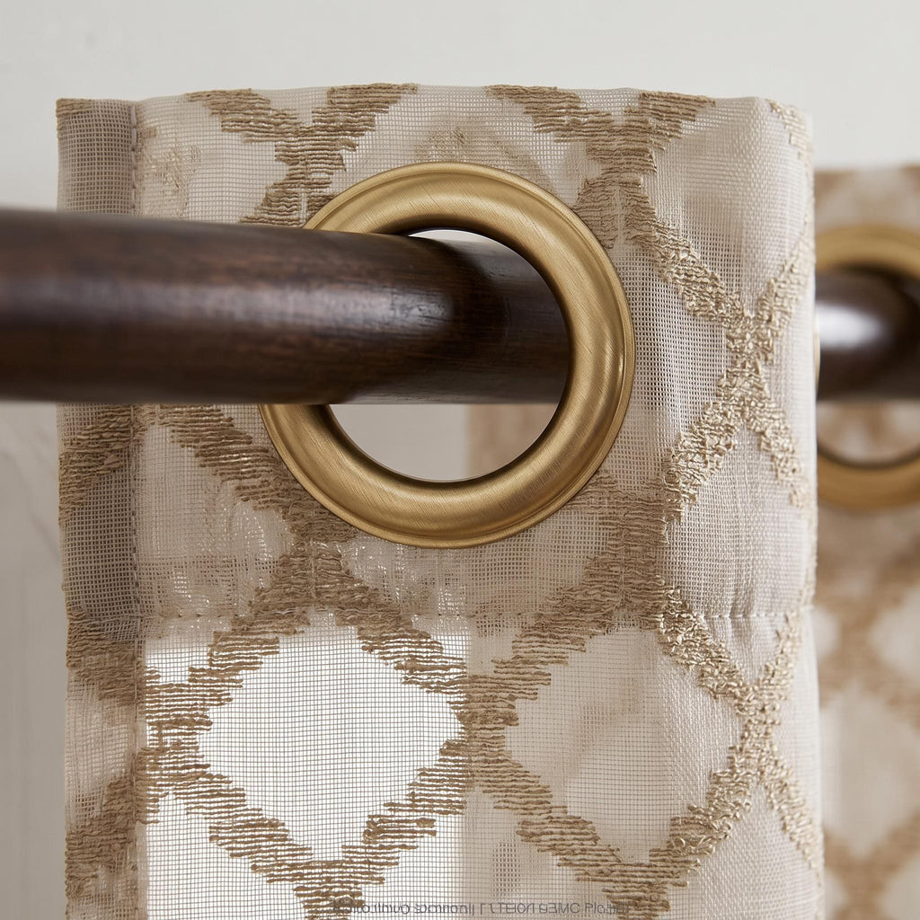 Beige Sheer Curtains, Geometric Sheer Drapes, Ivory Window Panels, Neutral Sheer Curtains, Custom Grommet Curtains, Modern Farmhouse