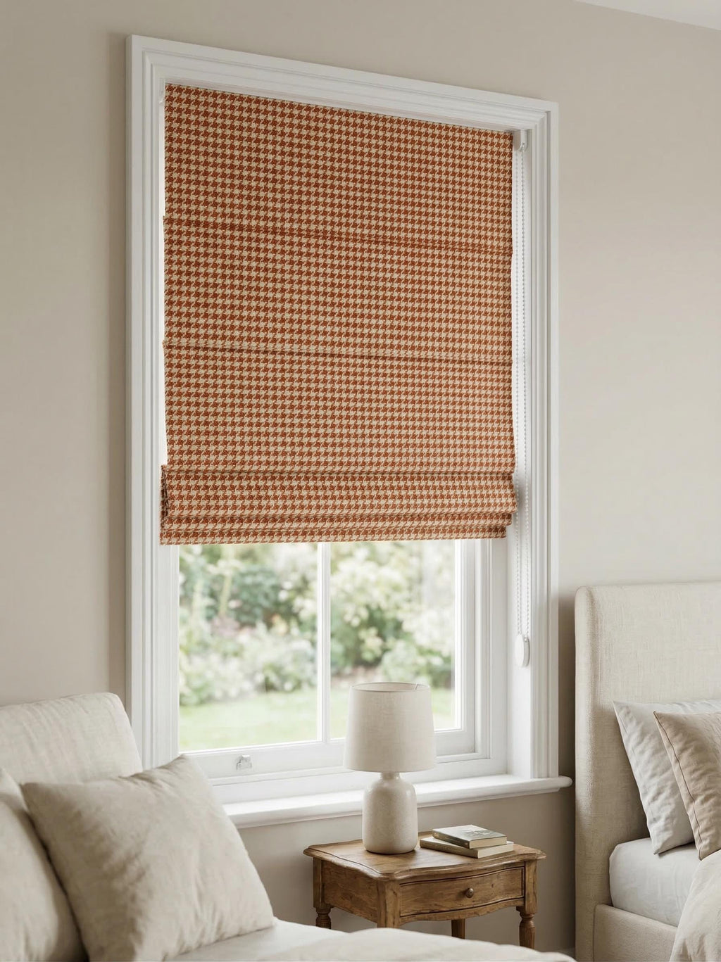 Terracotta Houndstooth Roman Shade | Custom Roman Blinds | Modern Farmhouse Window Treatment | Fabric Roman Shade | Made to Measure
