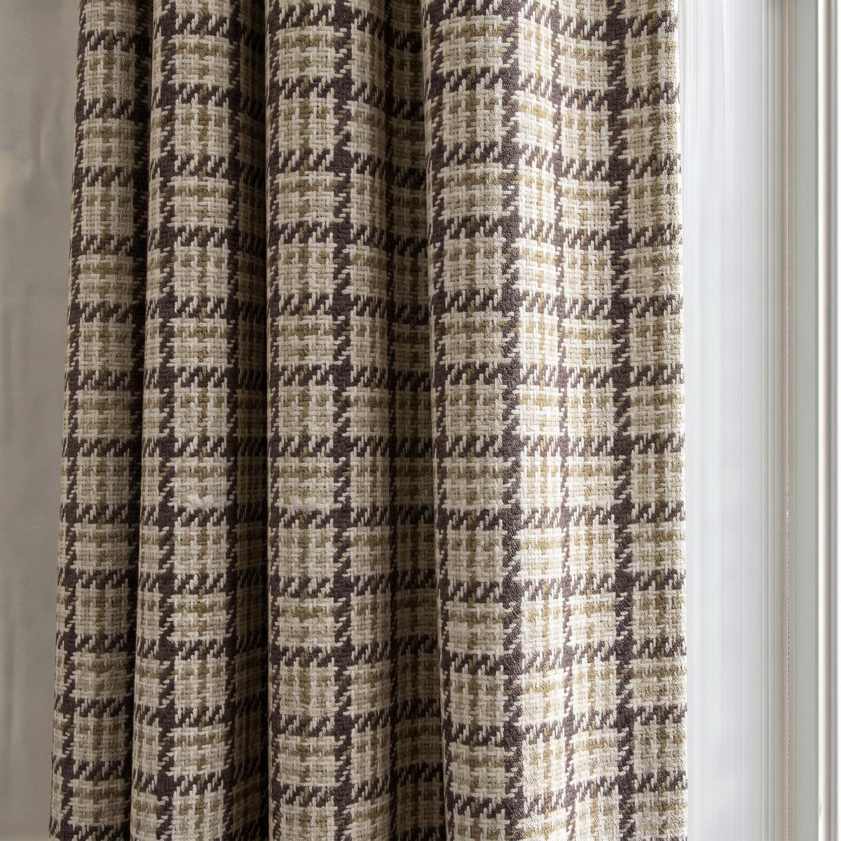 Brown Beige Houndstooth Curtains, Textured Neutral Plaid Drapes, Custom Window Panel