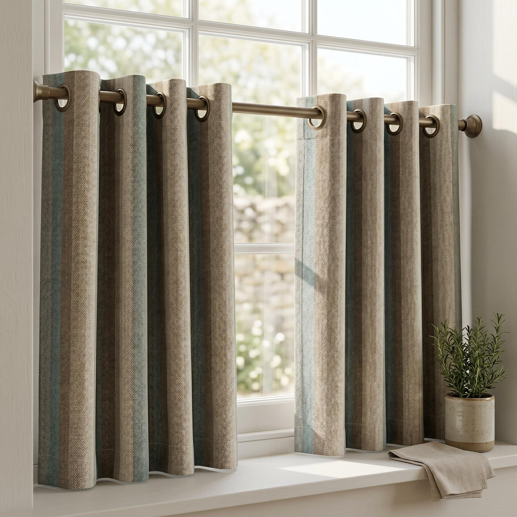 Custom Herringbone Curtains, Neutral Striped Drapes, Made to Measure Window Panels for Living Room Bedroom