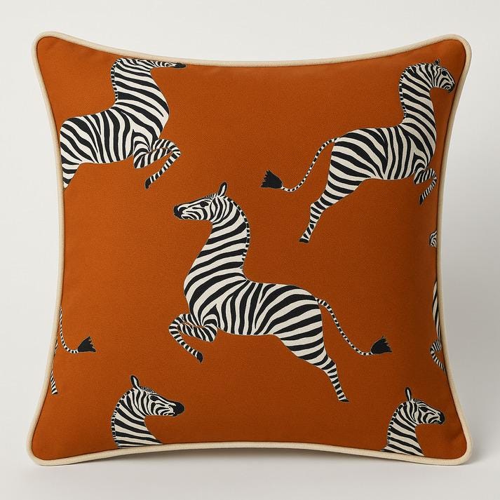 Linen Cotton Zebra Print Cushion Cover - Animal Motif Pillow (16x16)