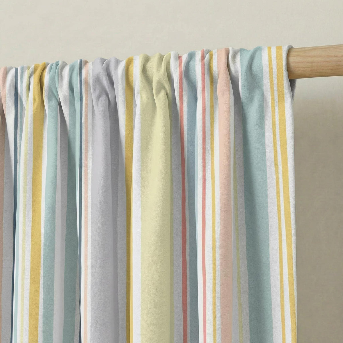 Organic Cotton Pastel Stripe Curtains, Light Filtering Window Panels, Soft Multicolor Drapes, Custom Size Curtains