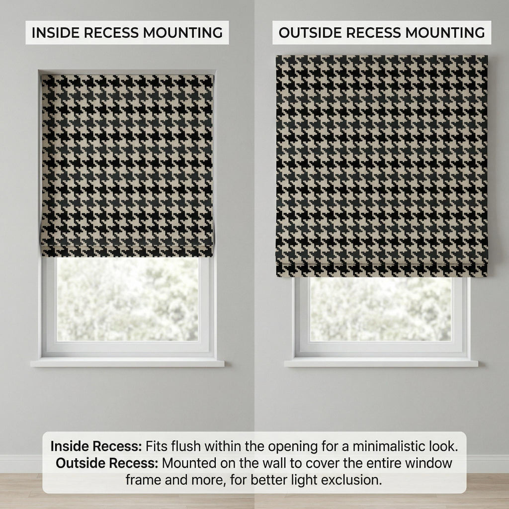 Houndstooth Roman Shade | Black Green Geometric Window Blind, Custom Made, Farmhouse Style