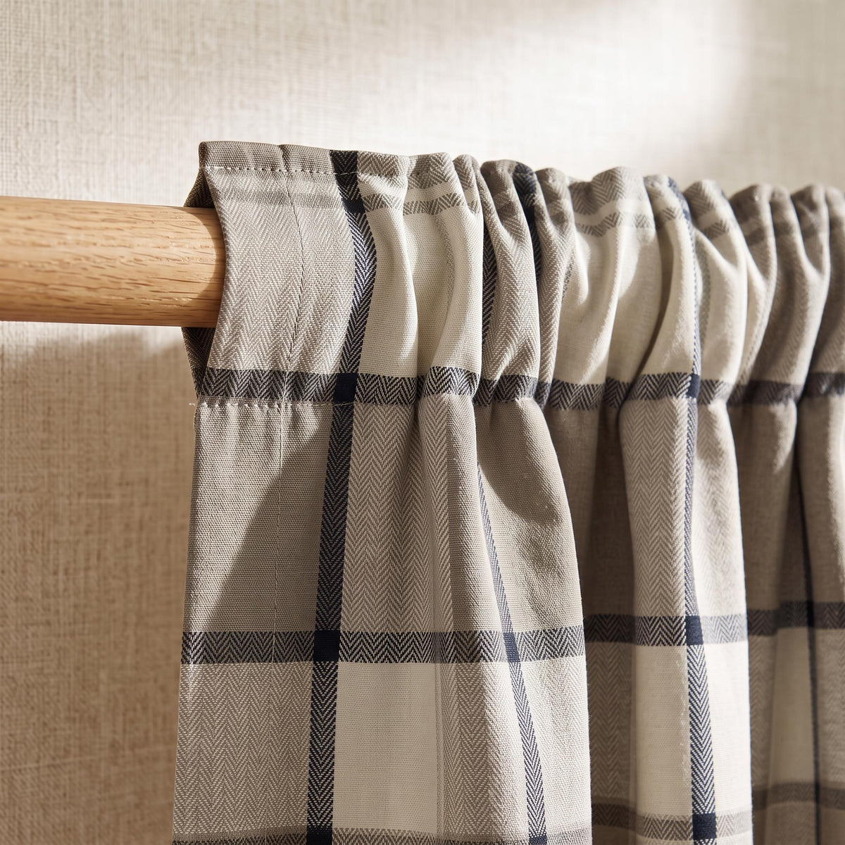 Beige Plaid Drapes, Navy Blue & Beige Check Curtains, Herringbone Grid Custom Window Drapes, Modern Farmhouse Living Room Bedroom Panels