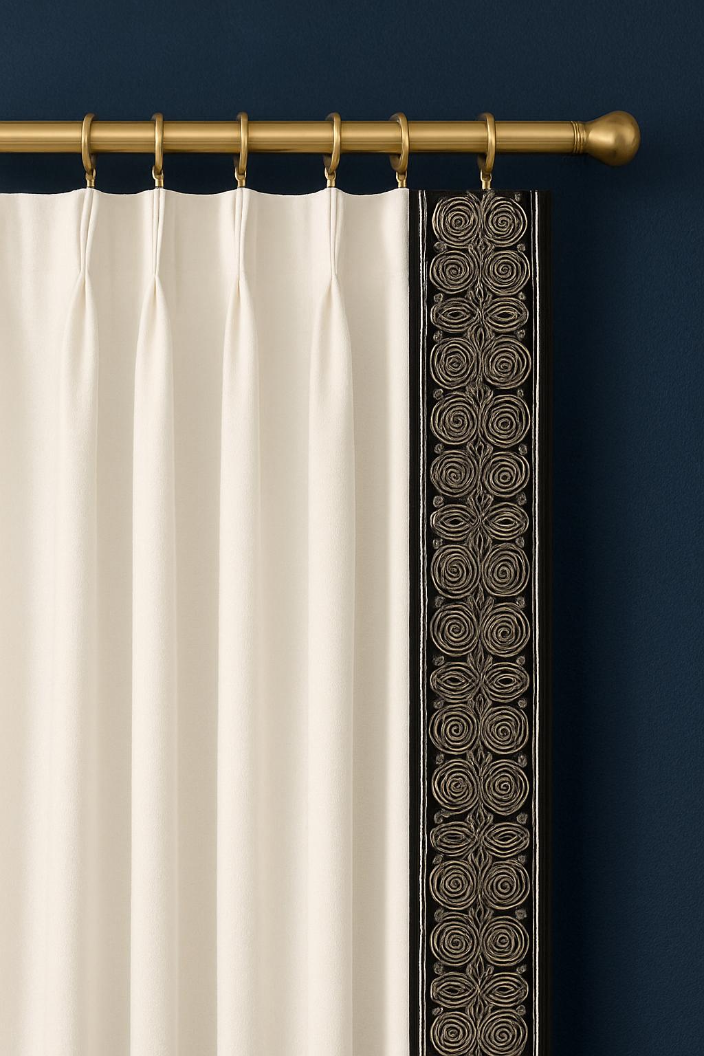 Embroidered Lace Trim: Black & Cream Floral Cotton-Poly Border