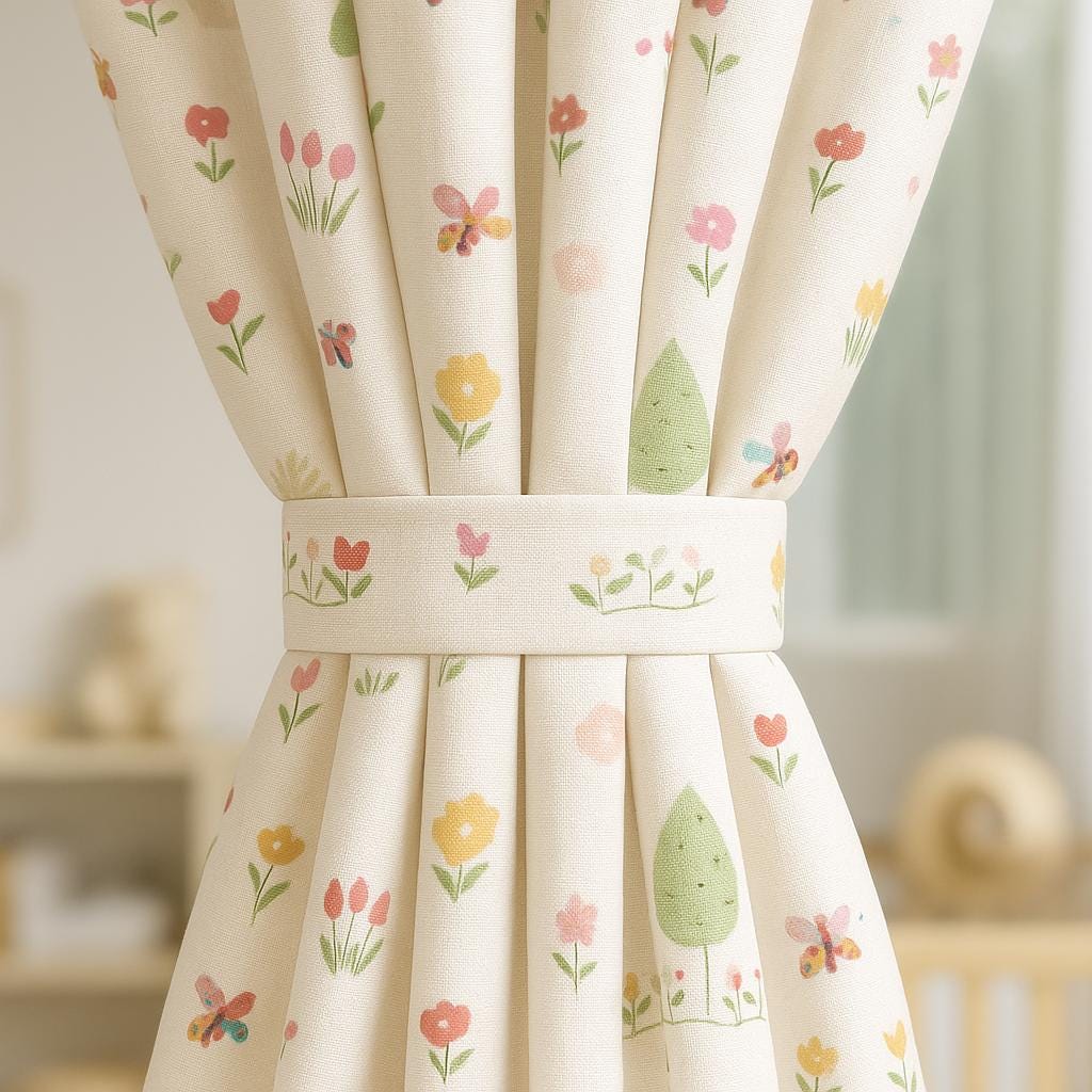 Floral Butterfly Nursery Curtains | Pastel Garden Print, Custom Size