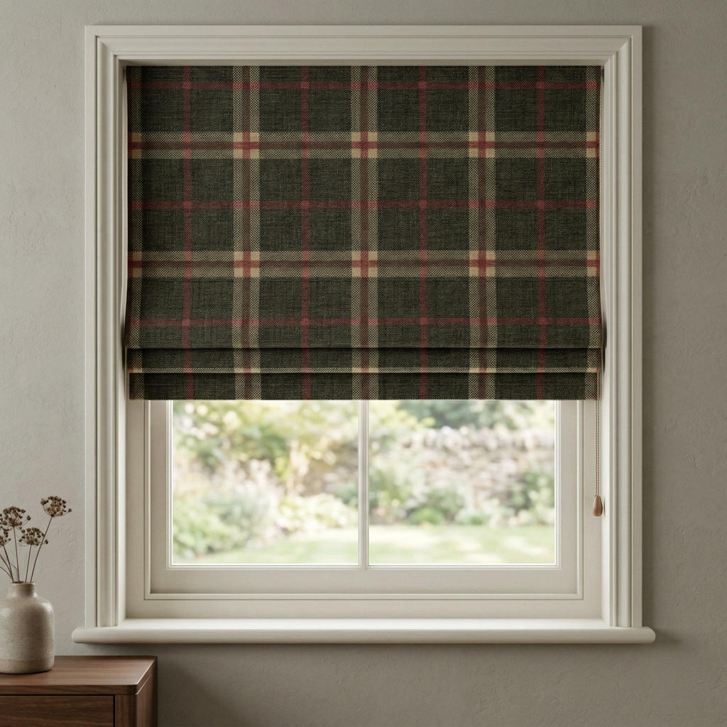 Plaid Roman Shade | Tartan Roman Blind | Custom Roman Shade | Farmhouse Window Shade | Linen Look Roman Curtain