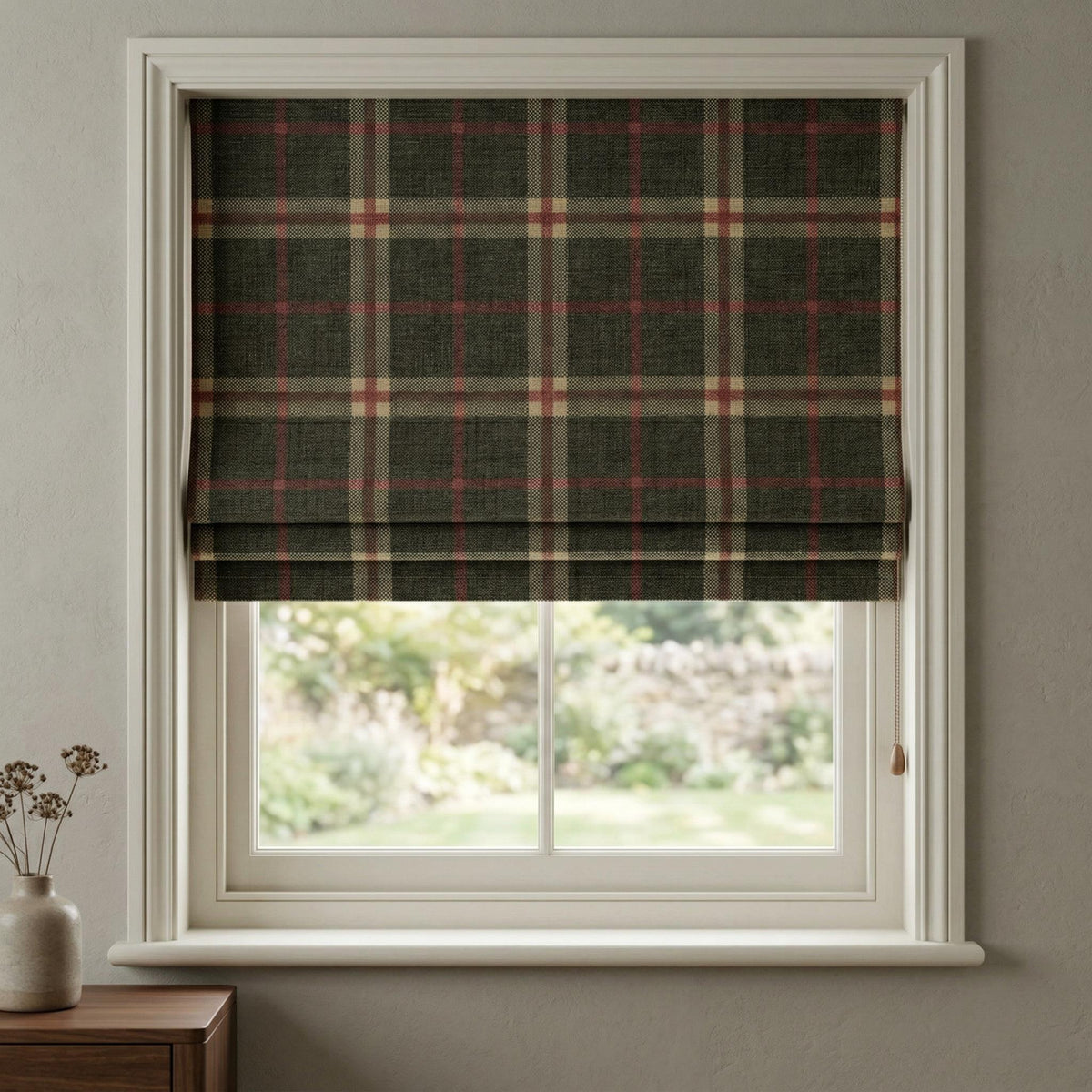 Plaid Roman Shade | Tartan Roman Blind | Custom Roman Shade | Farmhouse Window Shade | Linen Look Roman Curtain