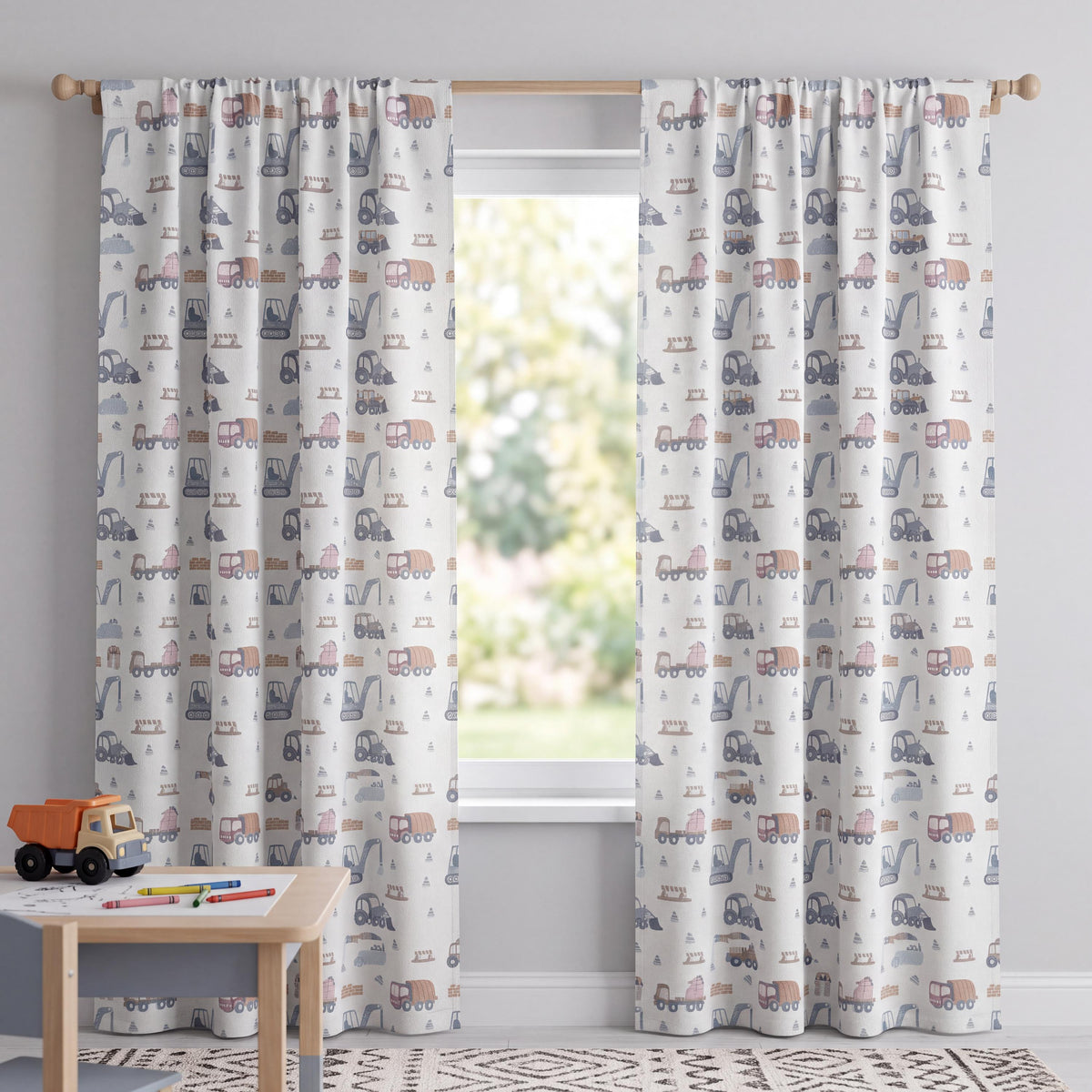 Construction Truck Curtains, Kids Excavator Drapes, Cotton Blend Nursery Curtains, Crane & Digger Window Panels, Custom Size