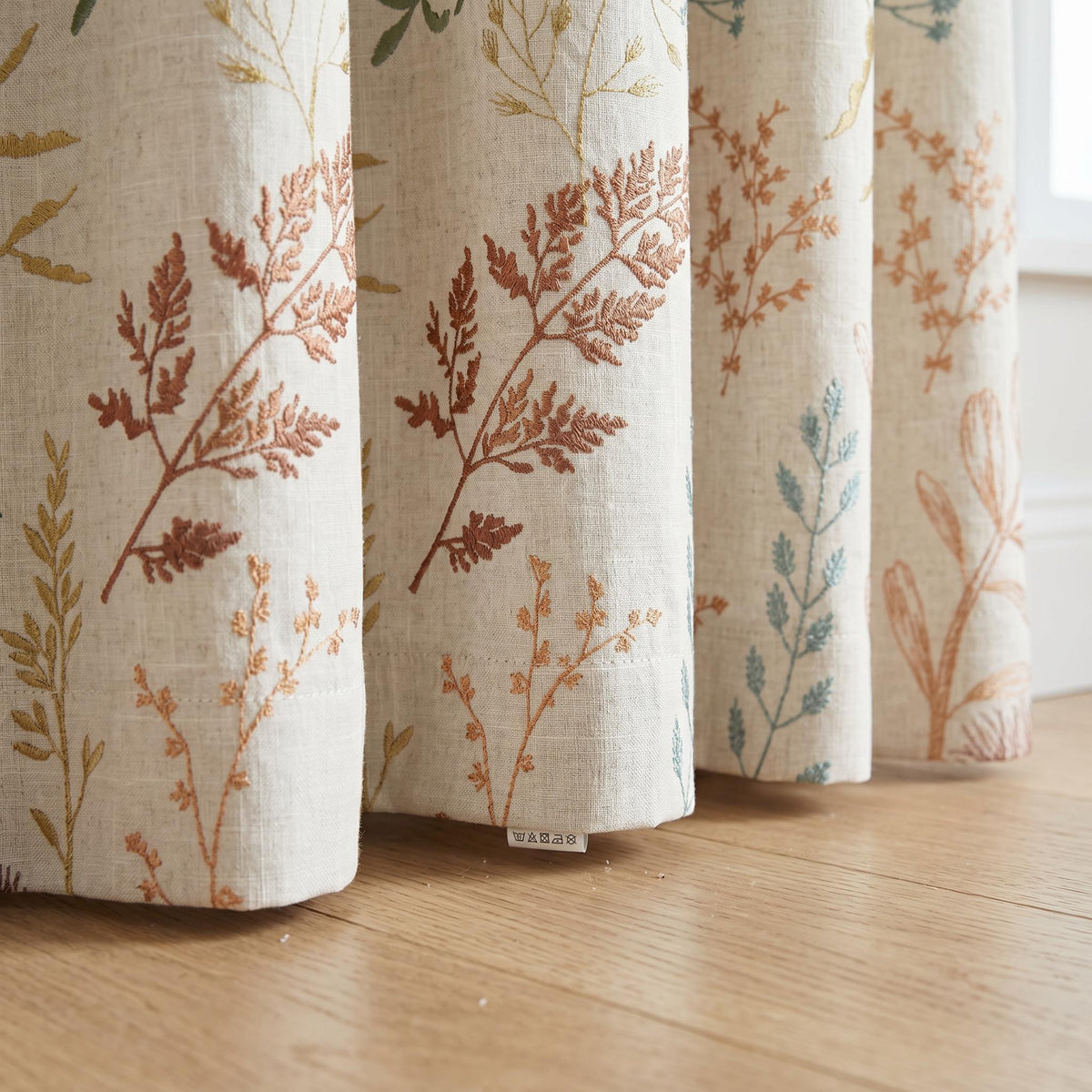 Embroidered Botanical Curtains, Ivory Linen Look Floral Drapes, Custom Grommet Curtain Panels, Farmhouse Cottage Window Curtains