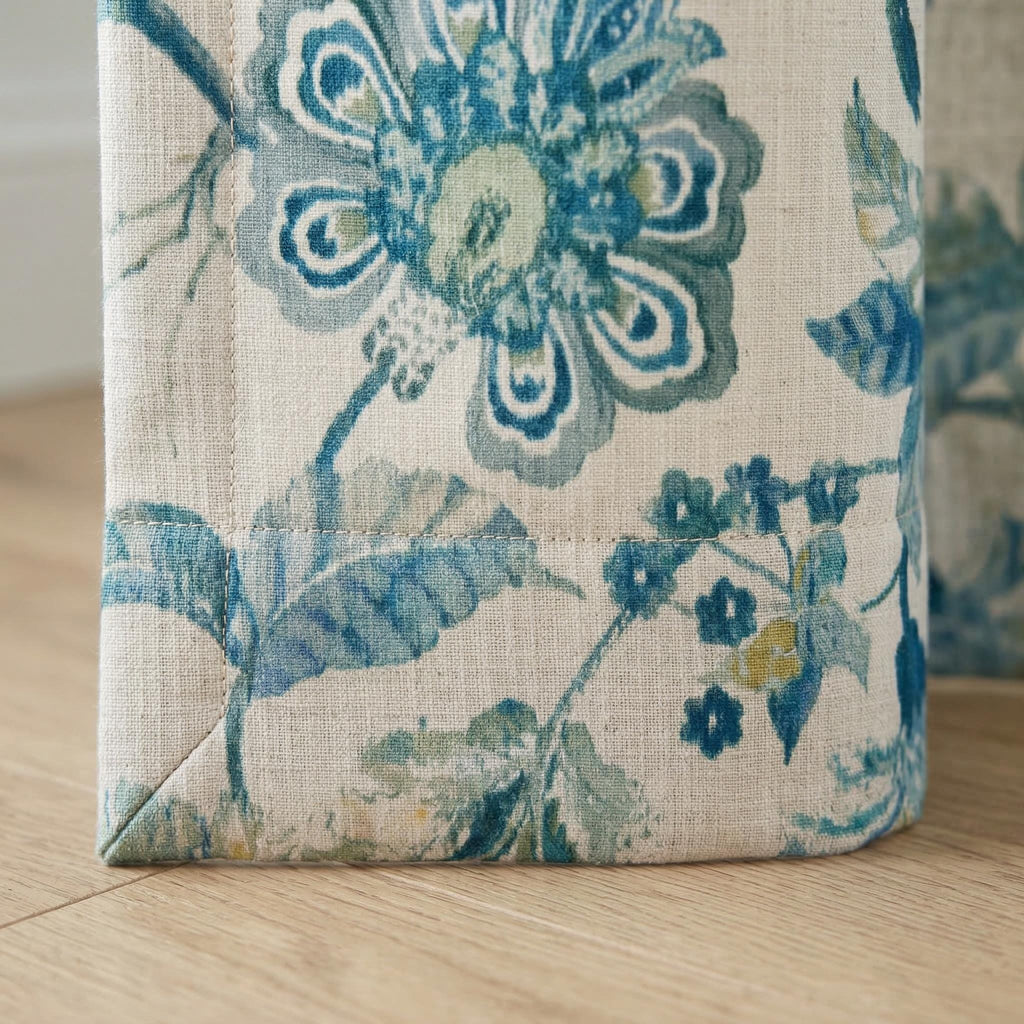 Vintage Blue Floral Curtains | Botanical Linen Panels, Farmhouse Drapes
