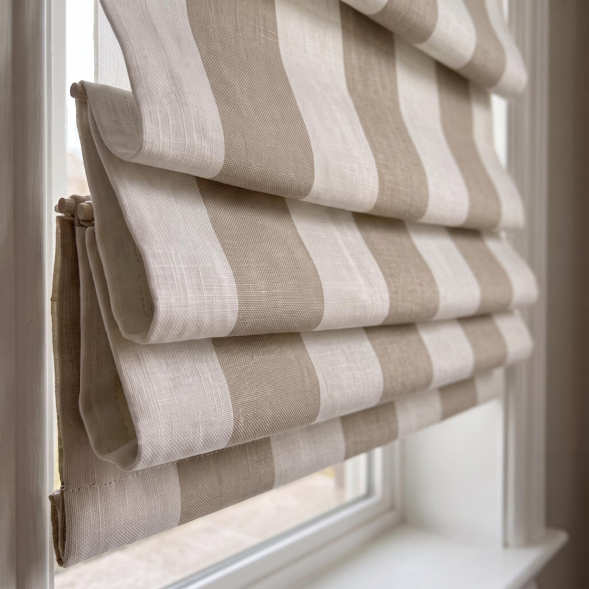 Neutral Striped Roman Shade, Cotton Linen Blend Window Blind, Beige Ivory Roman Blind, Custom Made Window Treatment