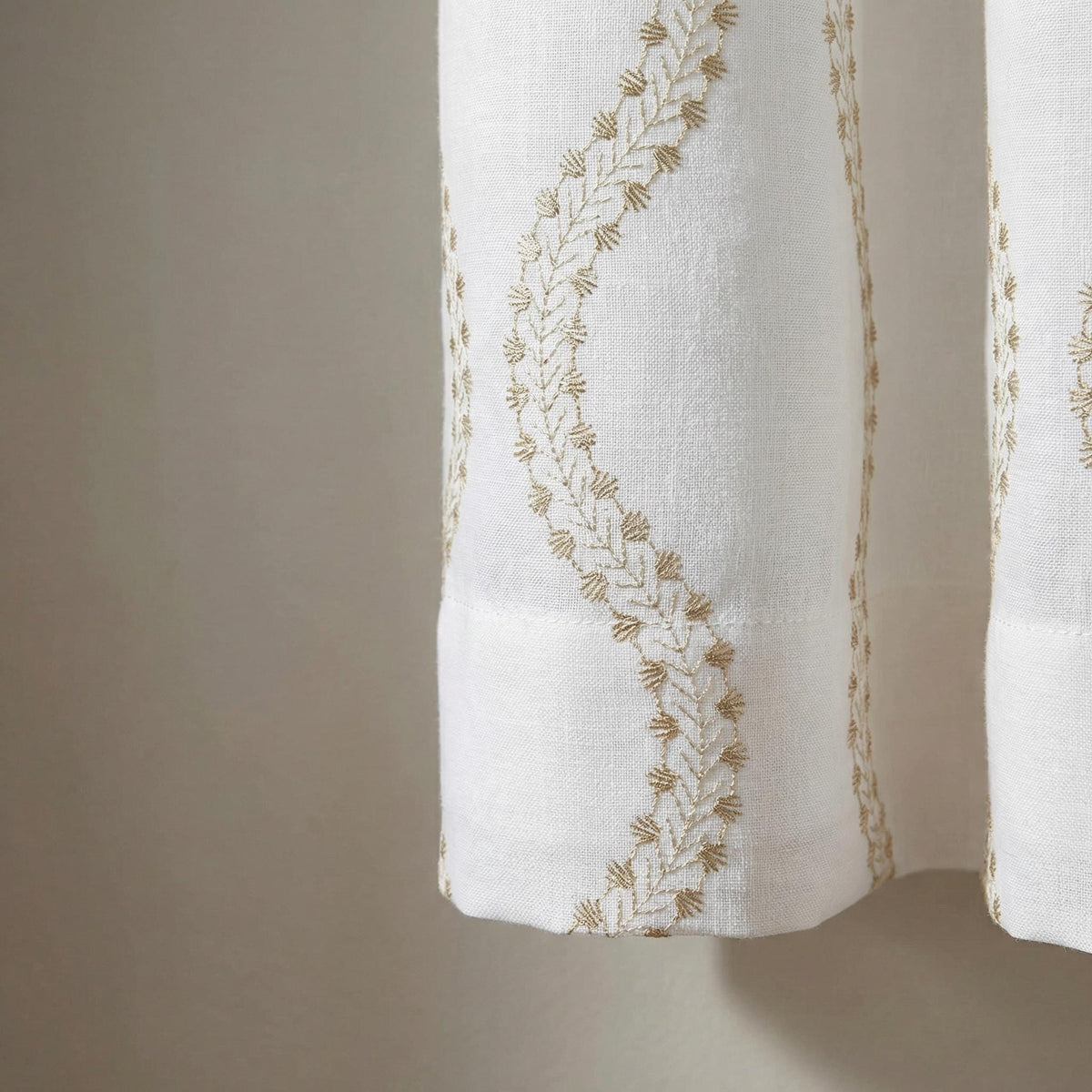 Sheer Embroidered Curtains, Neutral Floral Vine Window Panels, Light Filtering Linen Look Custom Drapes