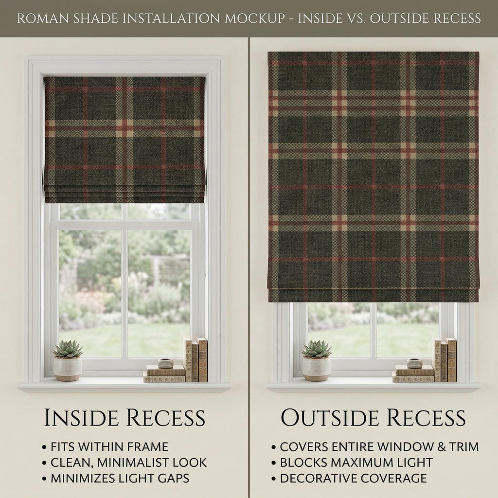 Plaid Roman Shade | Tartan Roman Blind | Custom Roman Shade | Farmhouse Window Shade | Linen Look Roman Curtain