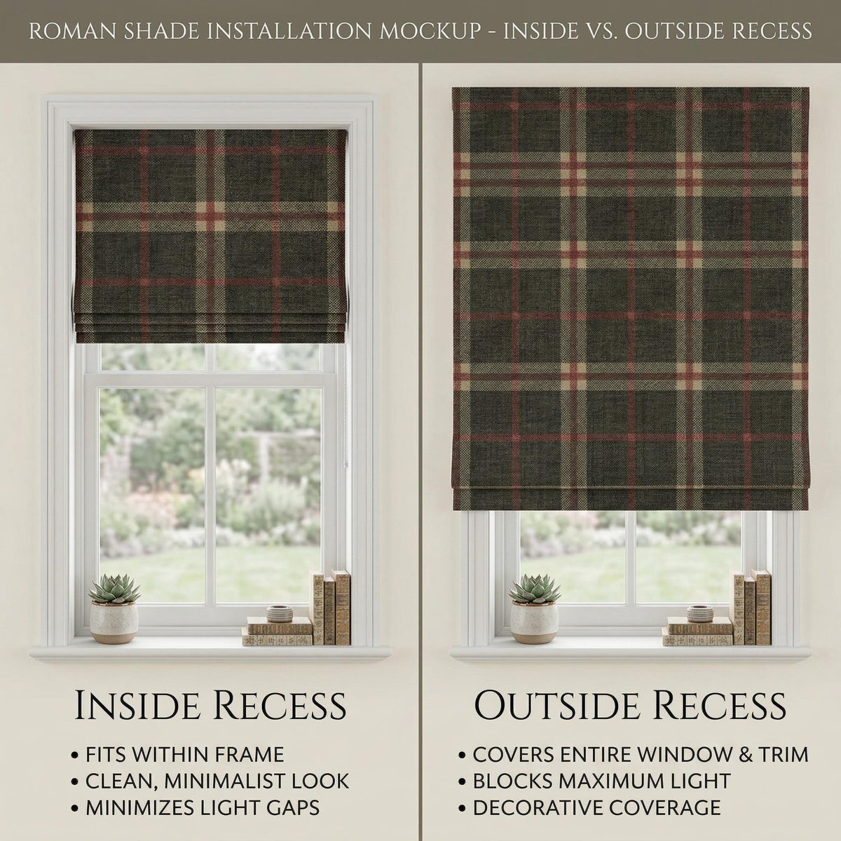 Plaid Roman Shade | Tartan Roman Blind | Custom Roman Shade | Farmhouse Window Shade | Linen Look Roman Curtain