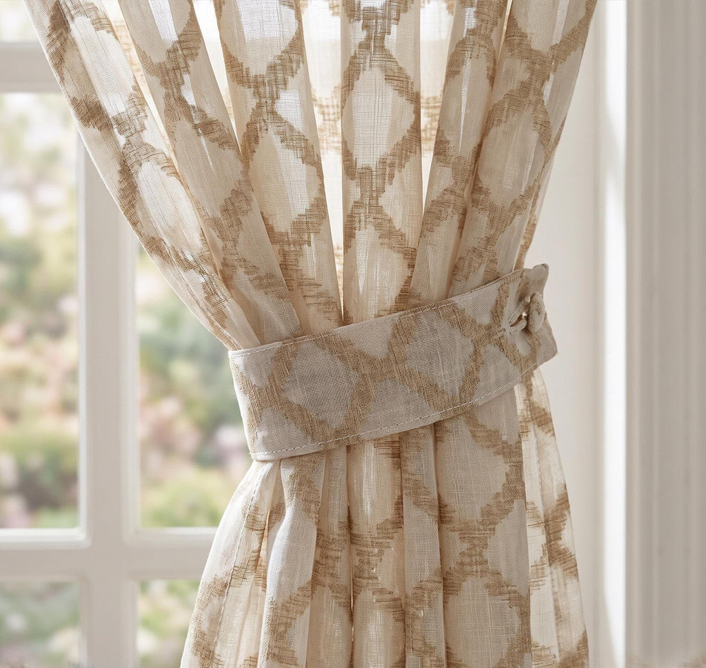 Beige Sheer Curtains, Geometric Sheer Drapes, Ivory Window Panels, Neutral Sheer Curtains, Custom Grommet Curtains, Modern Farmhouse