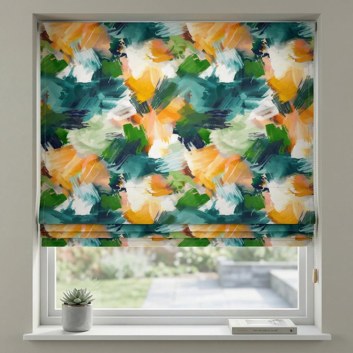 Abstract Roman Shade | Colorful Brushstroke Window Shade | Modern Nursery Roman Blind | Artistic Window Treatment | Custom Size Roman Shade