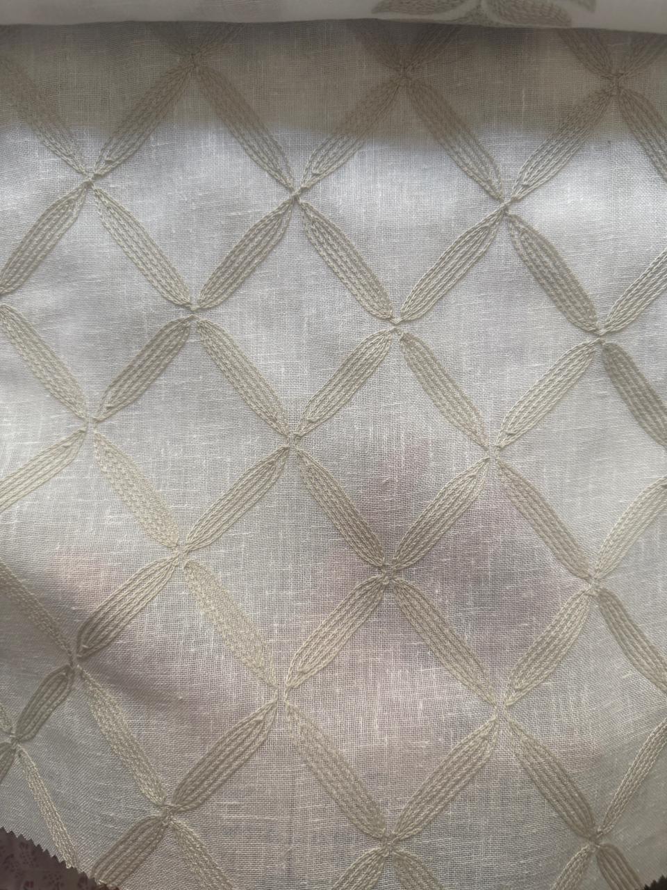 Geometric Embroidered Sheer Curtains | Linen-Look Neutral Drapes (Rod Pocket)