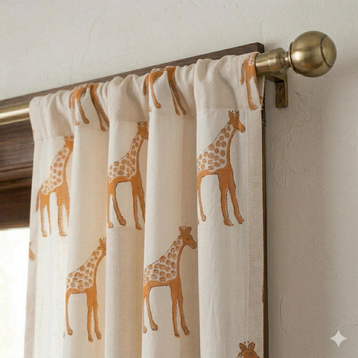 Hand Block Print Giraffe Curtains | Cotton Curtain Panel | Safari Nursery Curtain | 40” / 80” Width | Custom Length Available