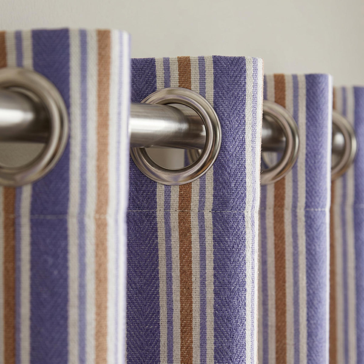 Purple Striped Curtains, Lavender Cotton Linen Drapes, OEKO TEX Curtain Panels, Brown Ivory Stripe Curtains, Custom Window Drapes