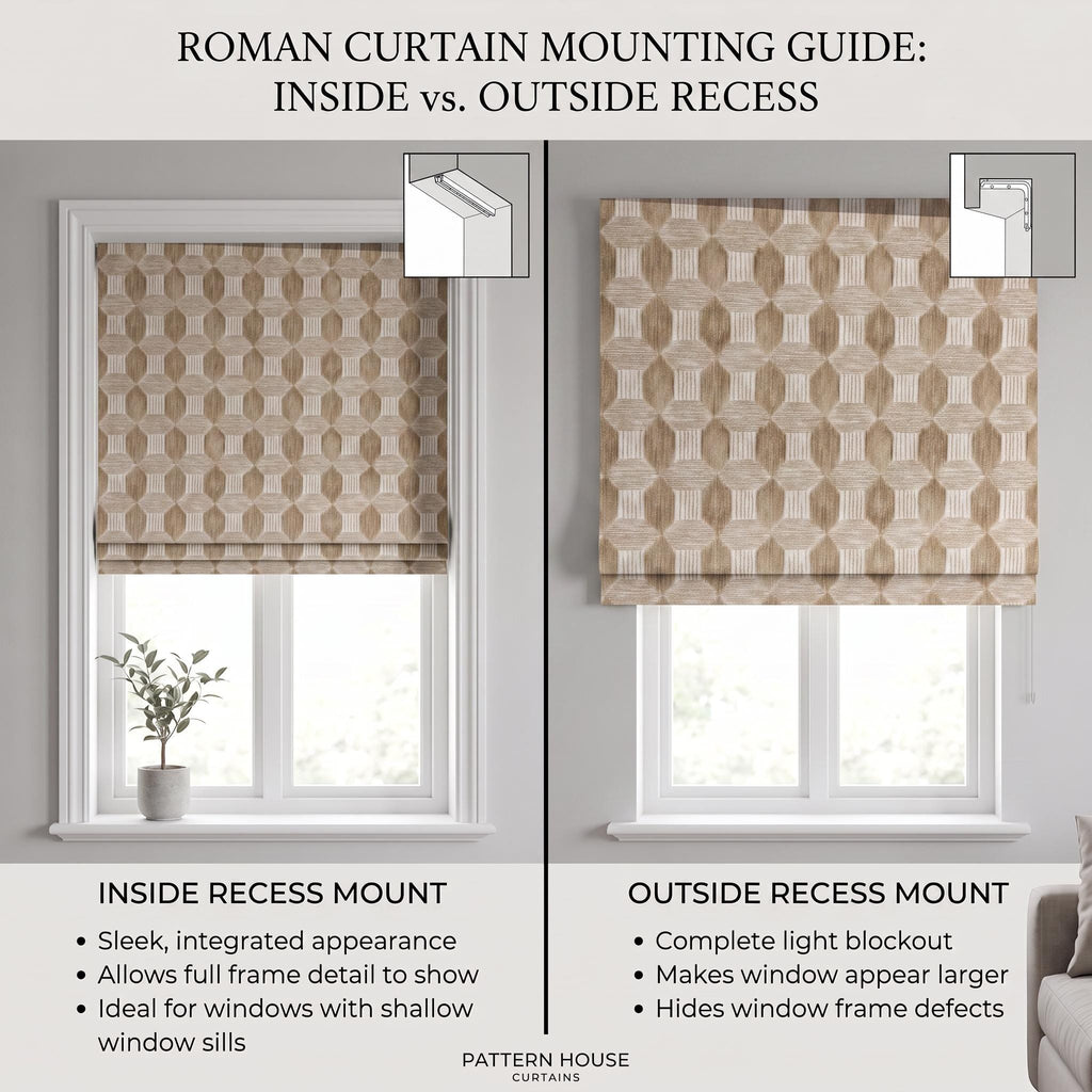 Blue Beige Geometric Roman Shade, Custom Upholstery Fabric Window Blind, Modern Abstract Roman Blind, Boho Window Treatment