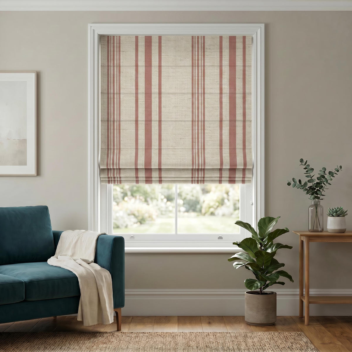 Custom Roman Shade, Pink Striped Linen Roman Blind, Farmhouse Window Treatment, French Country Roman Curtain, Privacy or Blackout Shade