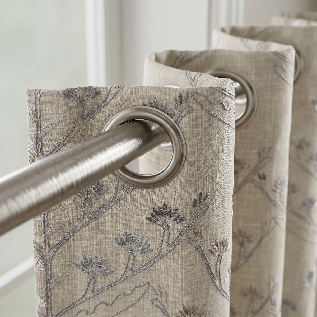 Taupe Grey Embroidered Curtains, Botanical Floral Vine Drapes, Custom Linen  Window Curtain, Neutral Bedroom Living Room Curtain Panel
